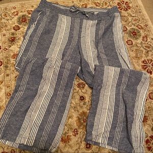 Old Navy Blue and White Striped Linen Pants
